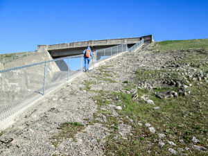 100-foot climb to the top of Lockington Dam