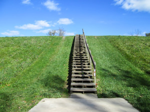 Steps to the top of the levy in Lake Medina County Park